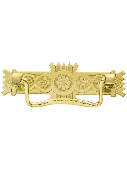 Eastlake-Style Brass Bail Pull ‚Äì 3‚Äù Center-to-Center in Unlacquered Brass.